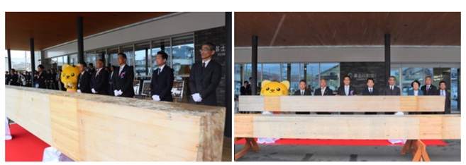 富士川町に到着した大屋根リングの木材